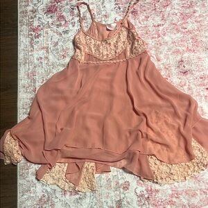 Pink Sleeveless Spaghetti Strap Sundress with Lace Detailing